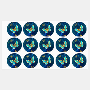 Etiquetas Borboletas de ouro em um fundo azul