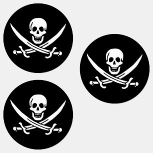 Etiquetas Branco, Bandeira Pirata Calico Jack, Caveira e Cut