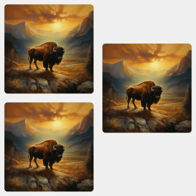 Etiquetas Buffalo Bison Sunset Silhouette (Grupo)