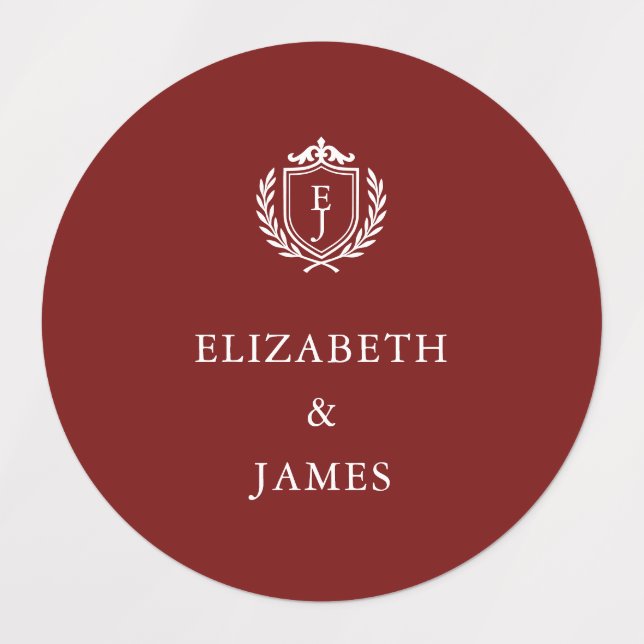 Etiquetas Burgundy Crest Wedding Custom Initials (Design 1)