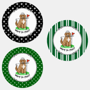 Etiquetas Cachorro Goldendoodle Jogando Golfe (whmk2 vermelh
