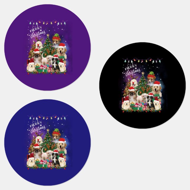Etiquetas Cães Feliz Natal Luz (Grupo)