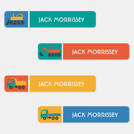 Etiquetas Caminhões Fofos Nome de Crianças Colorido