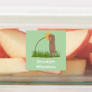 Etiquetas Cão e desenho de flores de pradaria bonita persona