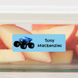 Etiquetas Cartoon de caminhão de monstro azul bonito persona