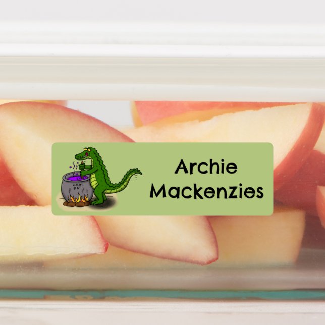 Etiquetas Cartoon de cozinhar de jacaré verde engraçado pers (Afixado)