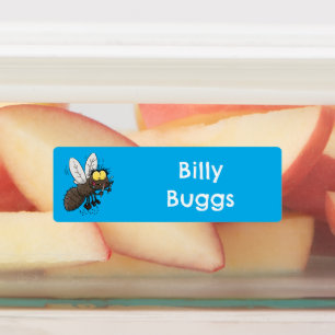 Etiquetas Cartoon de insetos com mosca-da-chata engraçada pe