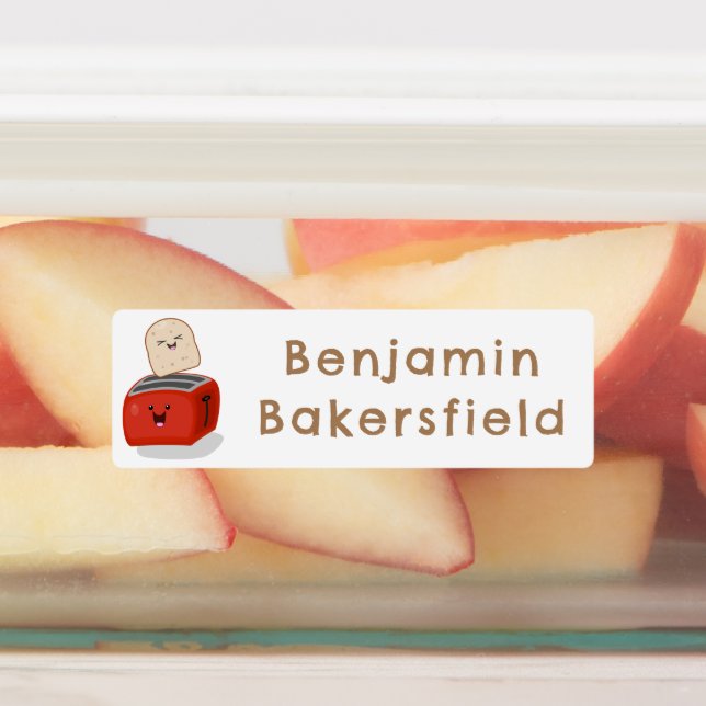 Etiquetas Cartoon de torradeira vermelha de torrada-de-kawai (Afixado)