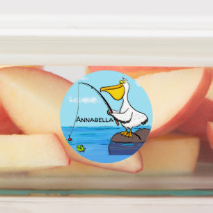 Etiquetas Cartoon pelicano de pesca engraçado