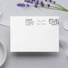 Etiquetas Casamento Floral Branco e Preto Elegante