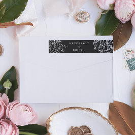 Etiquetas Casamento Floral Branco e Preto Elegante