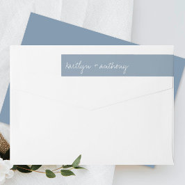 Etiquetas Casamento Minimalista Azul Dusty de Script Moderno