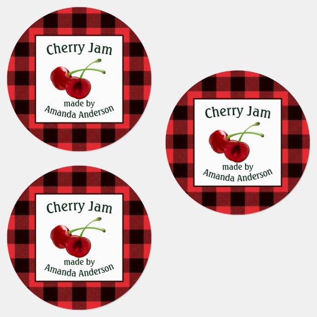 Etiquetas Cherry Jam Cherries Xadrez C Comida (Grupo)