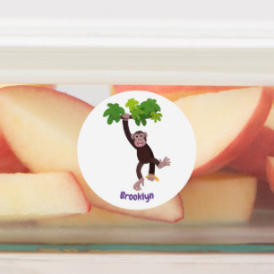 Etiquetas Chimpanzé bonito na selva pendurada em desenho an