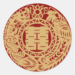 Etiquetas chinesas do vermelho da felicidade do