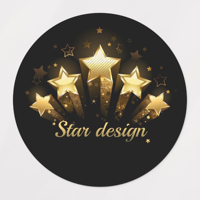 Etiquetas Cinco estrelas douradas em preto (Design 1)