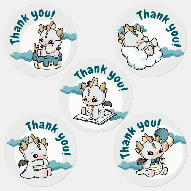 Etiquetas Cinza Cloud Pastel Dragão Azul (Grupo)