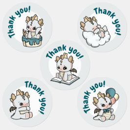 Etiquetas Cinza Pastel Dragão Azul Bebê Obrigado