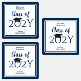 Etiquetas Class of 2023 Simple Elegant Navy Blue Graduation