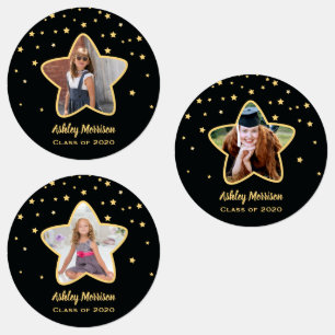 Etiquetas Classe de Foto do Formando Elegante Preto e Dourad