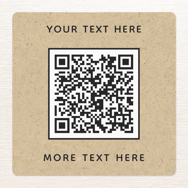 Etiquetas Código QR com texto de papel marrom (Brown paper QR code with text promotional business labels)