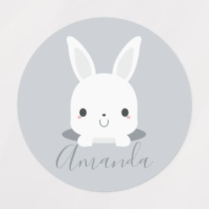 Etiquetas Coelho Coelhinho Bonito e Bonito de cinza com Nome