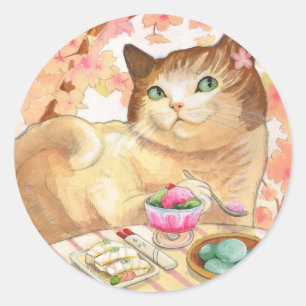 Etiquetas coloridas da sobremesa do gato do sushi