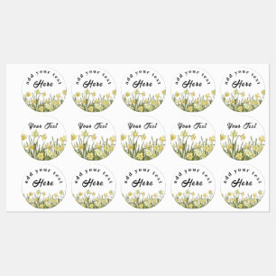 Etiquetas com daffodils amarelos e uma mensagem