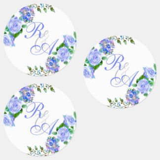 Etiquetas Convite de Casamento com Monograma e Fita Rosa Azu