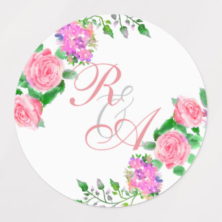 Etiquetas Convite de Casamento Monograma com Fita Rosa