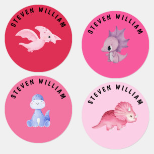 Etiquetas Cor d'água rosa Dinossauros Crianças personalizada