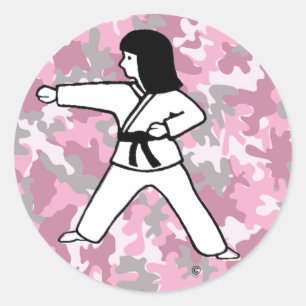 Etiquetas cor-de-rosa da menina das artes marciais