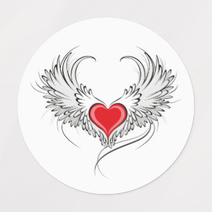 Etiquetas Coração Anjo Vermelho com asas
