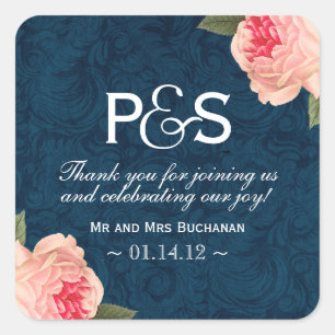 Etiquetas corais do favor de Peonie e de marinho