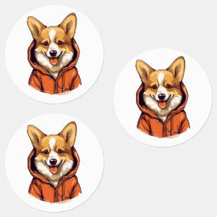 Etiquetas Corgi Engraçado Vestindo Moletom