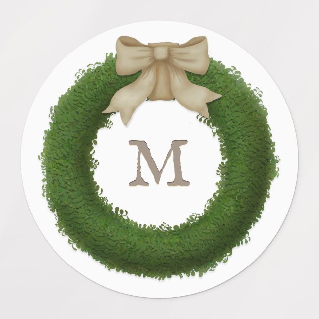 Etiquetas Coroa De Boxwood Com Monograma Personalizado De Ar (Design 1)