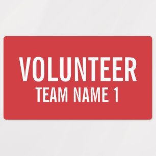 Etiquetas Crachá Red Volunteer com Nome de Equipe Personaliz