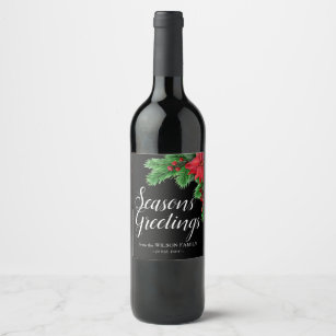 Etiquetas customizáveis do vinho com poinsétia