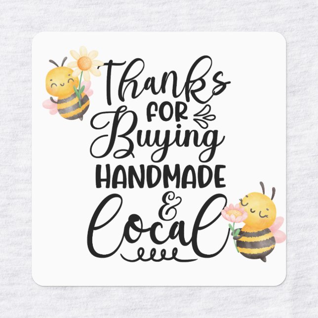 Etiquetas Cute bumble bee thanks for buying handmade & local (Design 1)