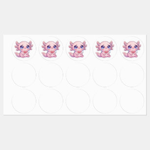 Etiquetas Cute Kawaii Axolote Triste Chorando com Coração Qu