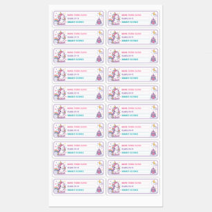 Etiquetas Cute Unicorn Nome Personalizado da Escola