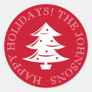 Etiquetas da árvore de Natal e selos redondos do