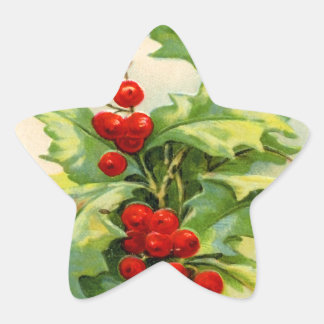Etiquetas da estrela do azevinho do natal vintage