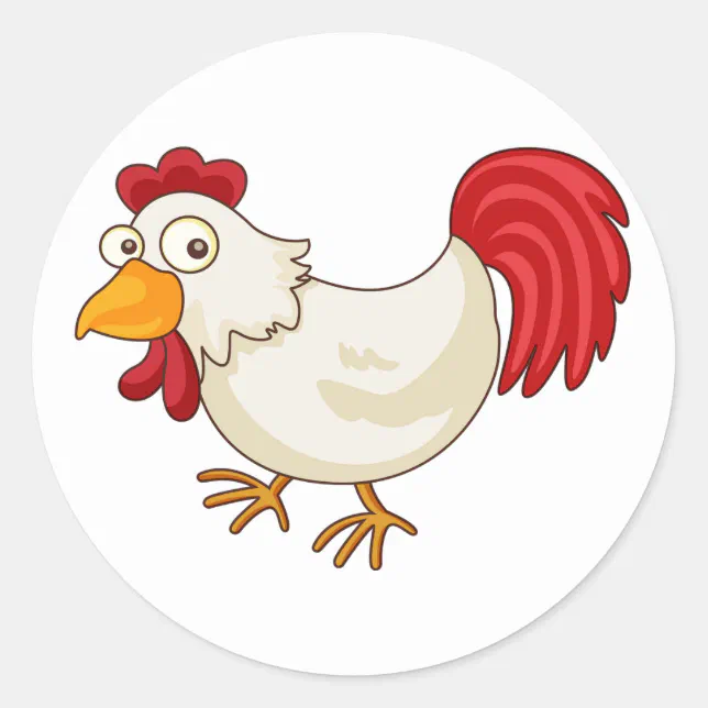 Um desenho animado de uma galinha com rabo vermelho.