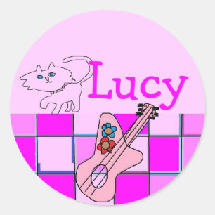 Etiquetas da guitarra do gatinho de Lucy