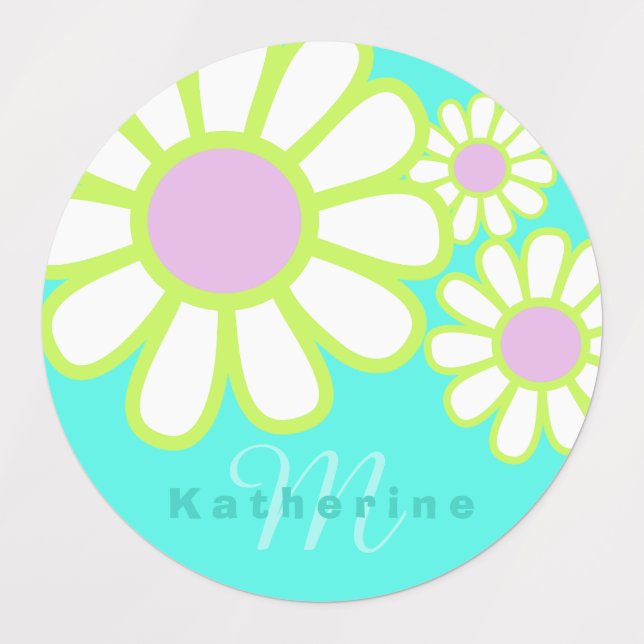 Etiquetas Daisy Simple Aqua Monograma (Design 1)