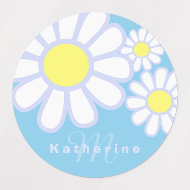 Etiquetas Daisy Simple Blue Monograma (Design 1)