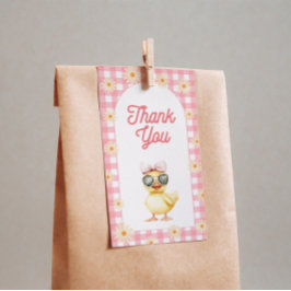 Etiquetas de Aniversário de Pato Xadrez Rosa Flora
