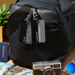 Etiquetas de bagagem de viagem branco e preto pers