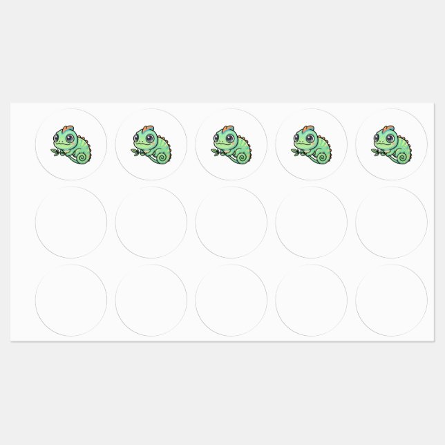 Etiquetas de Camaleão Verde Bebê Fofo (Folha)